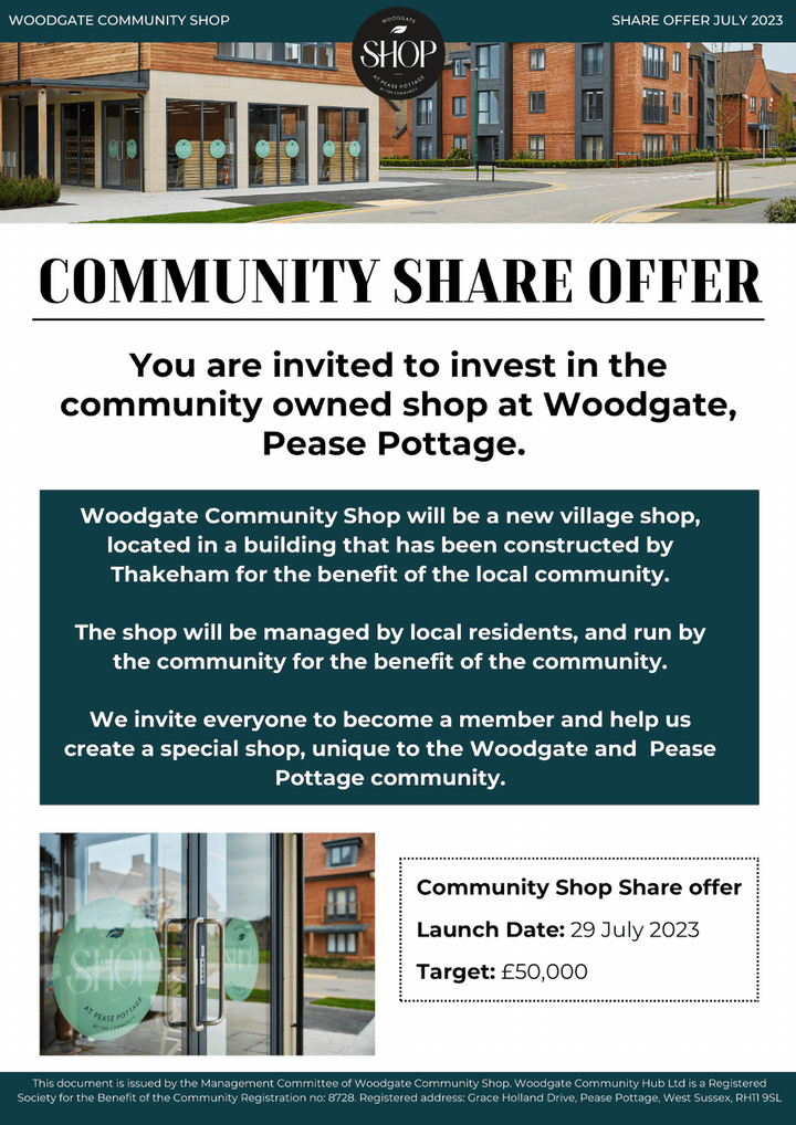First page of the Woodgate Community Shop community share offer document