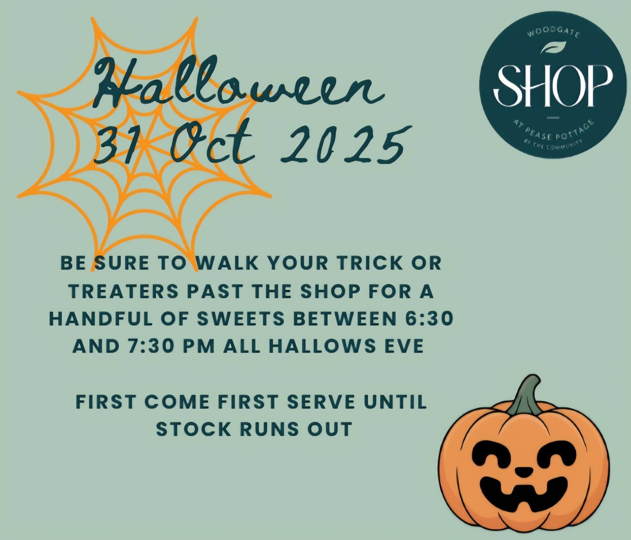 Halloween sweets poster for Woodgate Community Shop